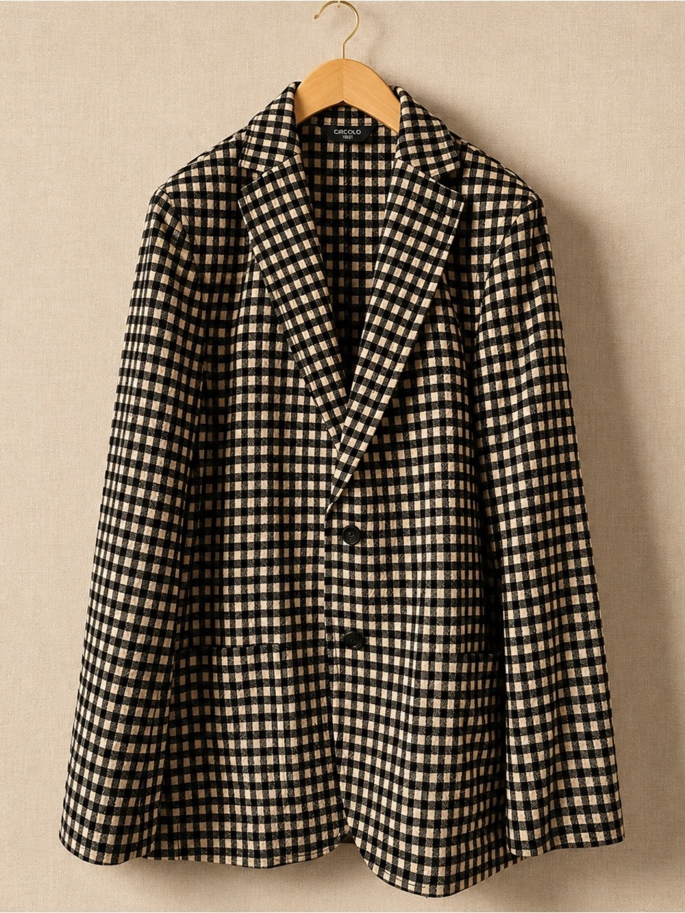 Circolo 1901 Virgin Wool Gingham Check Blazer Jacket Italy 50 Black Cream